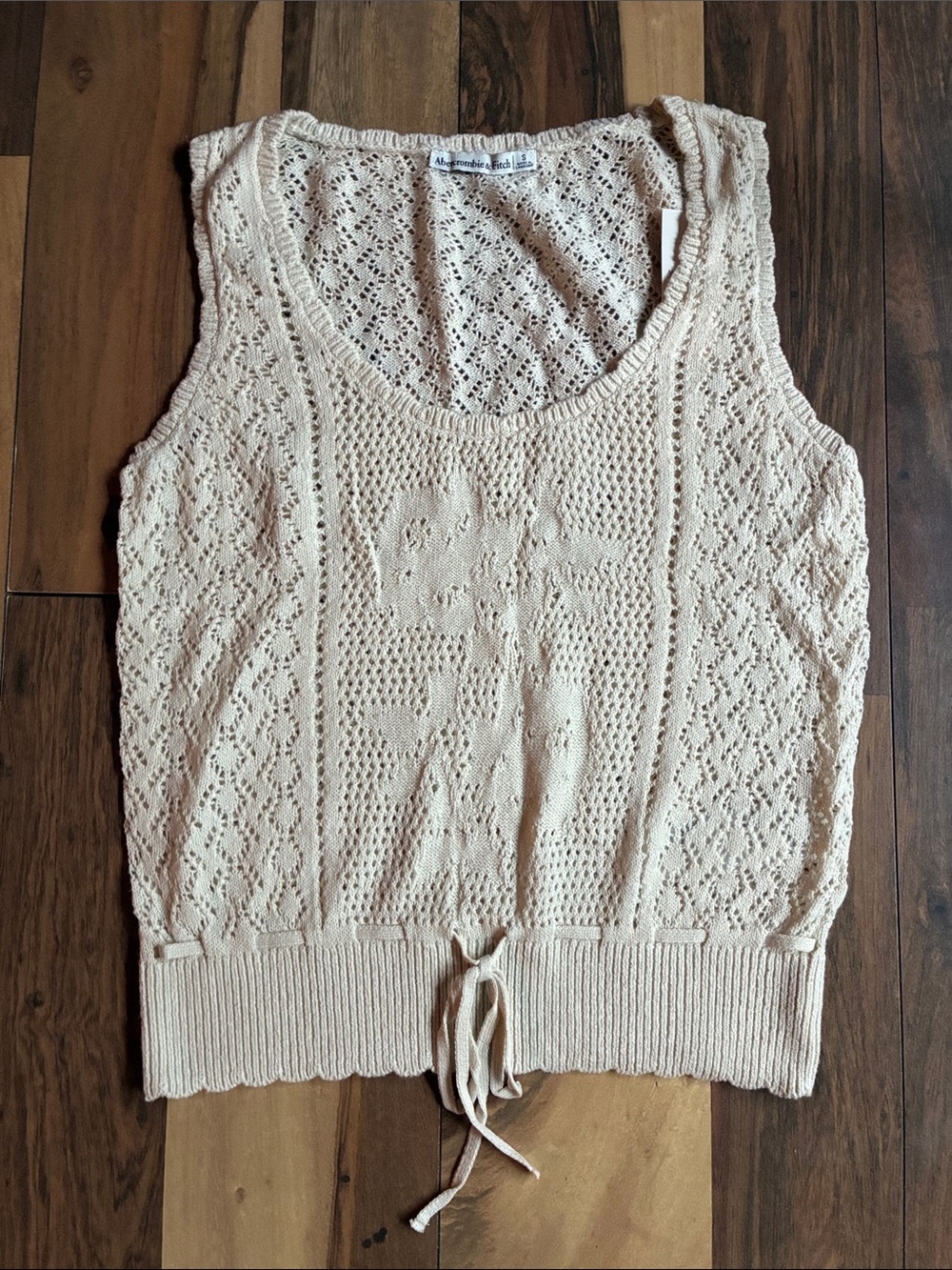 Abercrombie & Fitch Cream Crochet Tank with Drawcord Hem